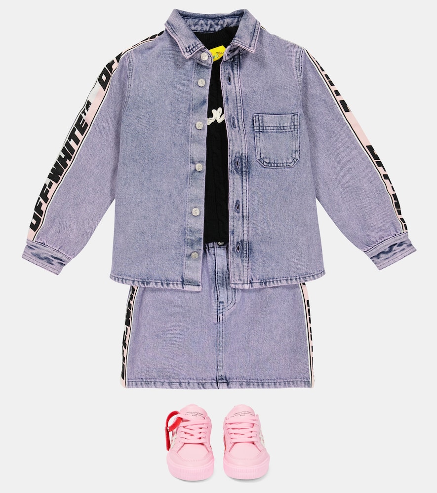 Off-white Little Girl's & Girl's Logo Band Denim Shirt In Pink Black