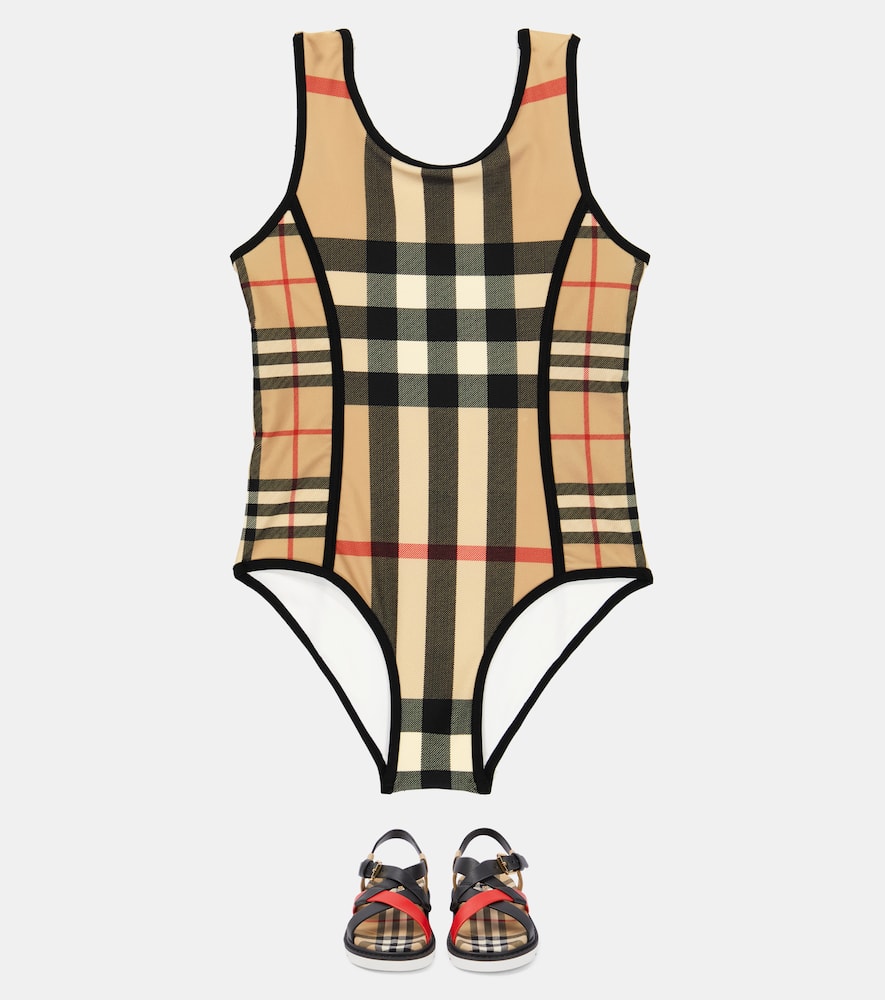 Burberry Beige Swimsuit For Girls With Iconic Check In Archive Beige Ip Chk