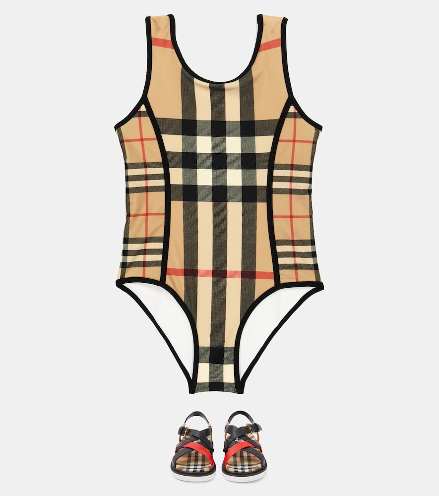 Shop Burberry Check Swimsuit In Archive Beige Ip Chk