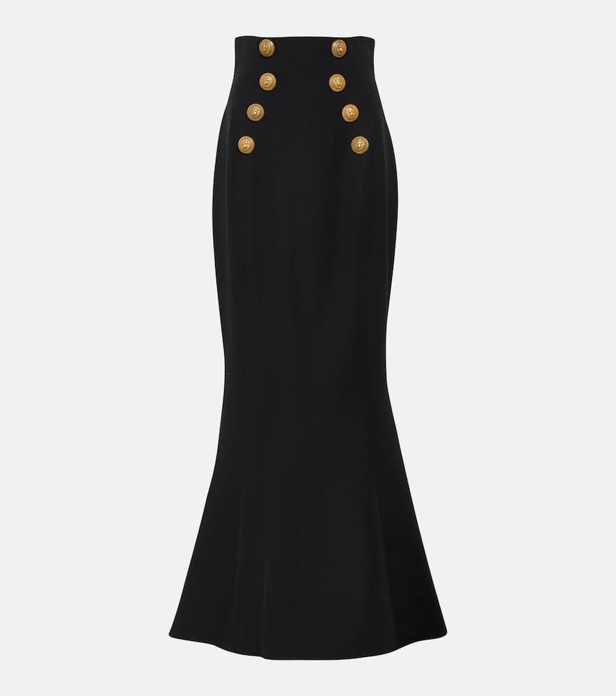 Balmain Flared high-rise virgin wool maxi skirt
