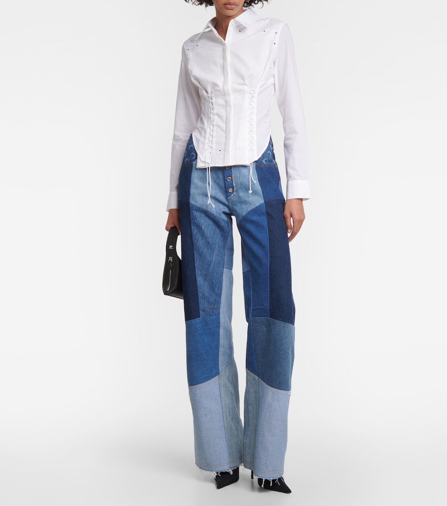 Marine Serre Embroidered openwork linen shirt