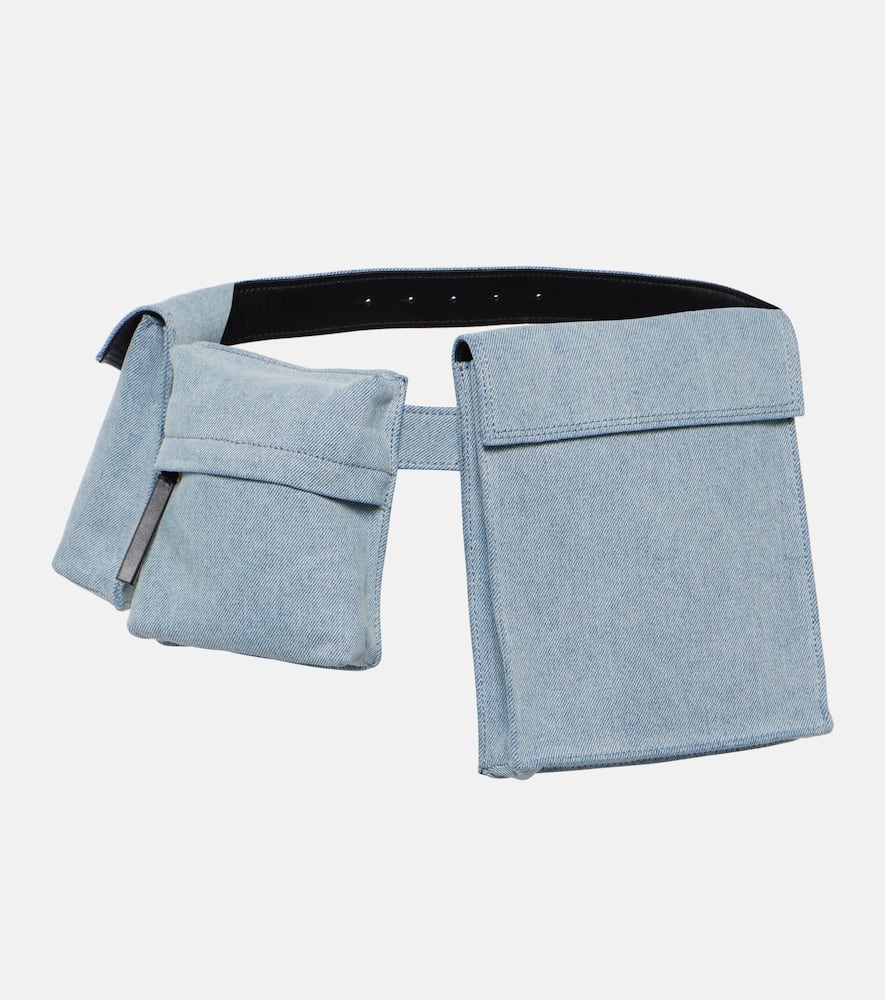 Leather-trimmed denim belt bag