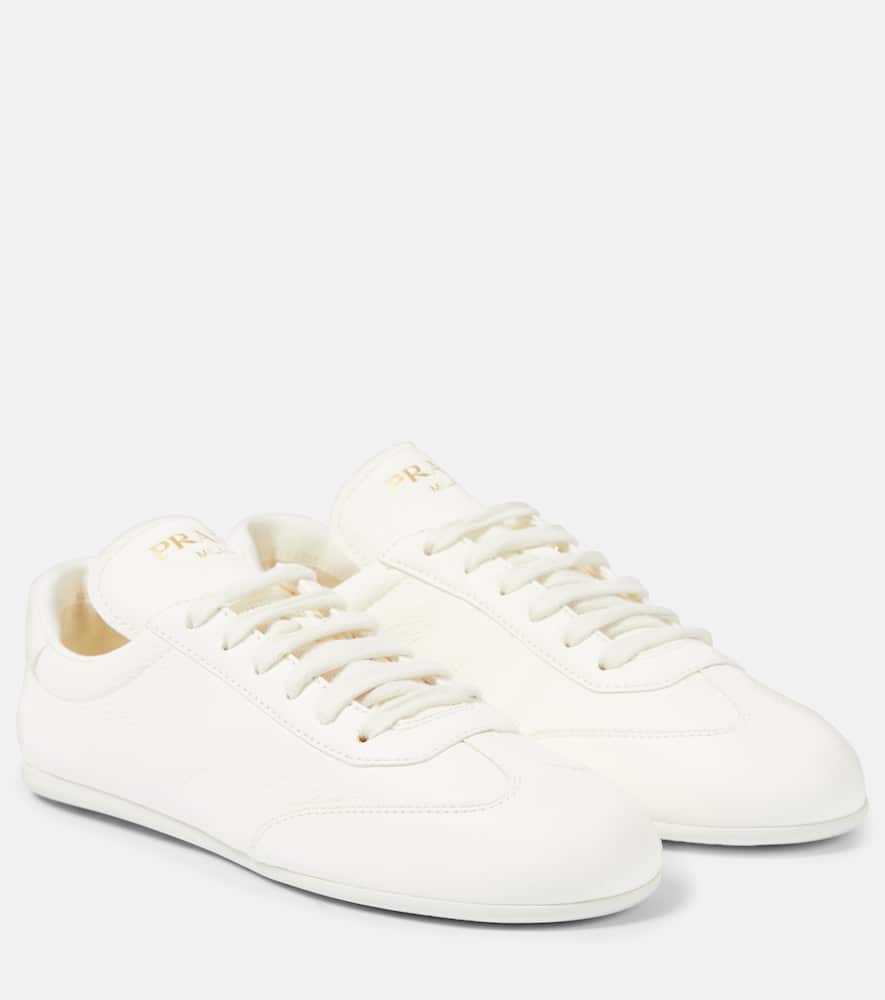Prada Logo-print Leather Sneakers In White