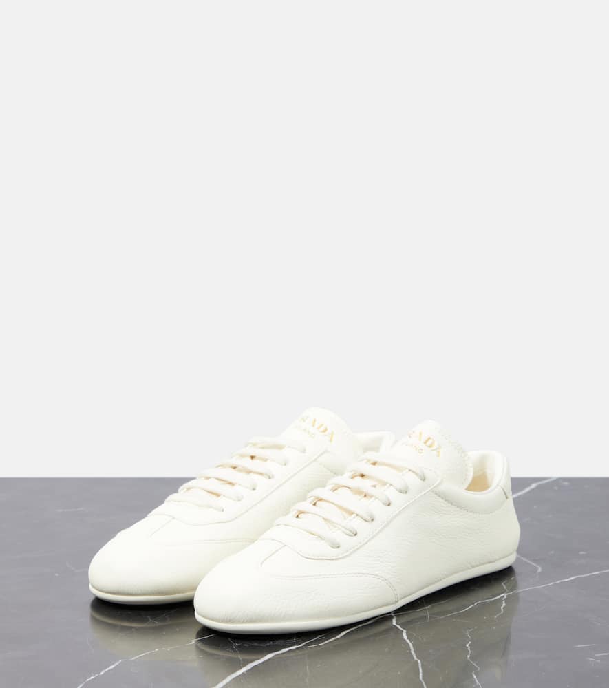Prada Logo-print Leather Sneakers In White