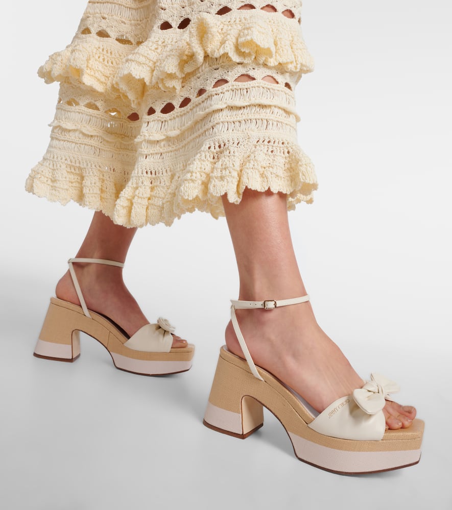 Shop Jimmy Choo Ricia Leather And Raffia Platform Sandals In Multicoloured