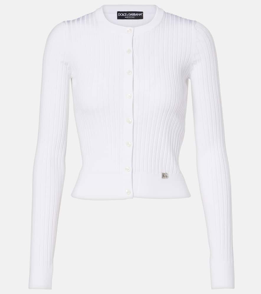 Dolce & Gabbana Ribbed Viscose Cardigan With Metal Dg Logo Pin In White