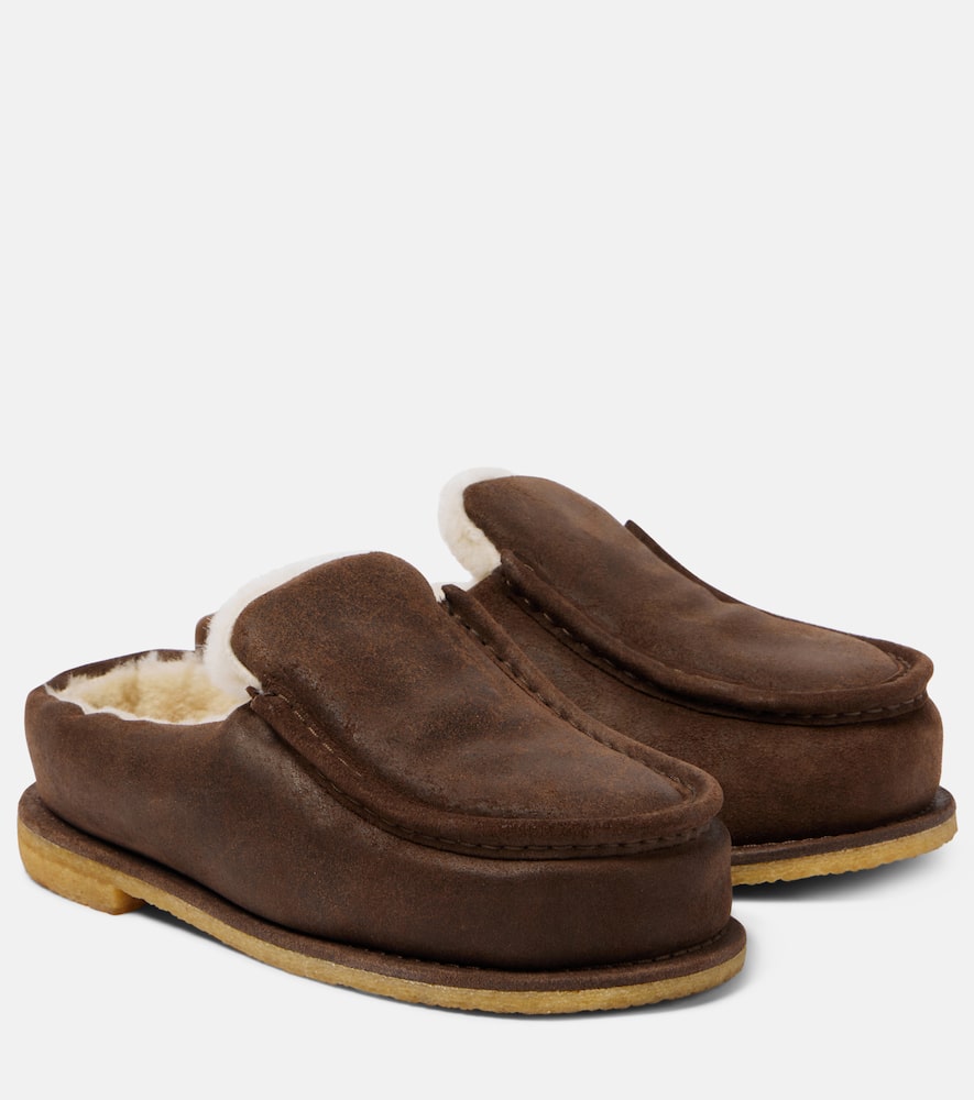 Shearling-lined suede mules