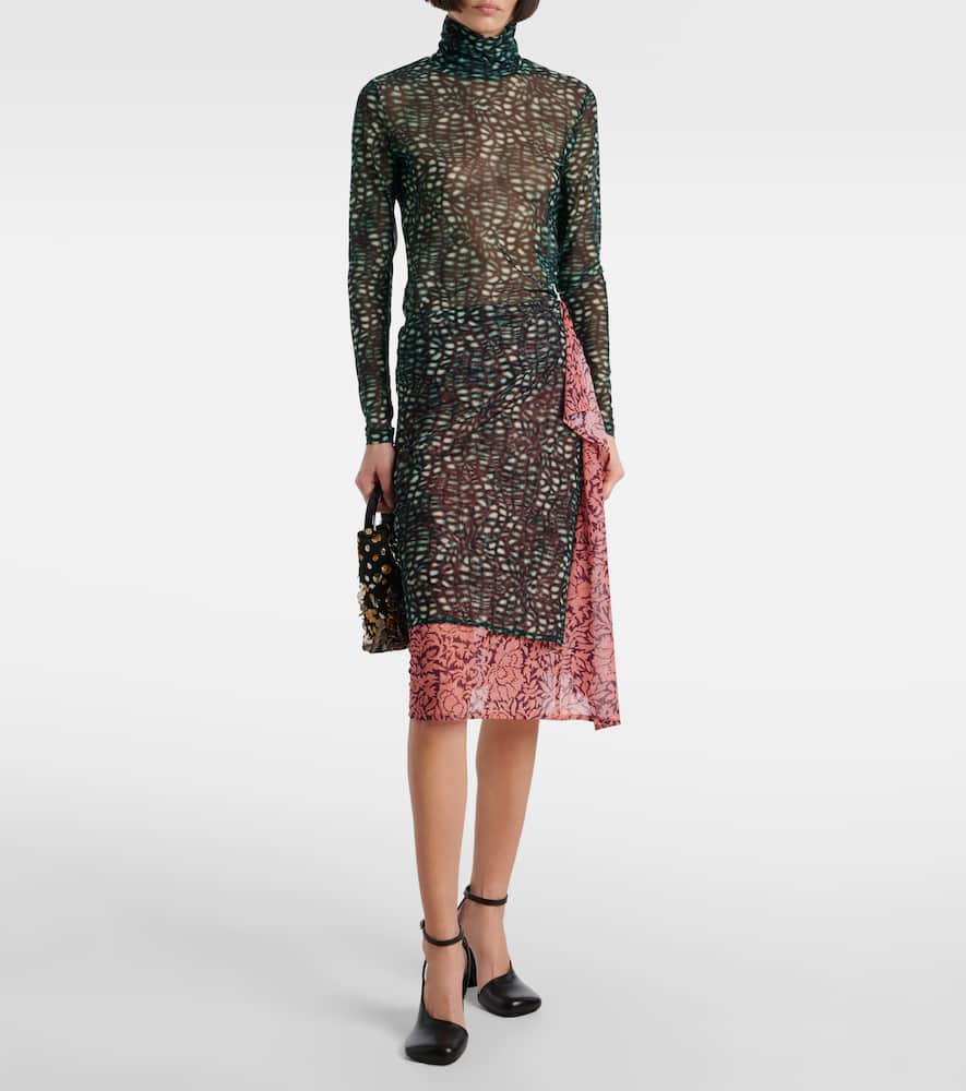 Dries Van Noten Women Printed Nylon Mesh Layered Skirt In Purple