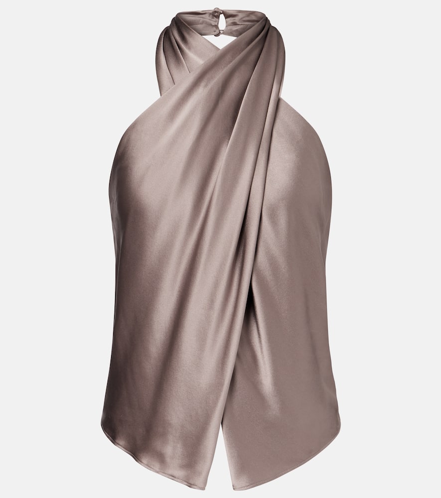 Draped halterneck silk charmeuse top
