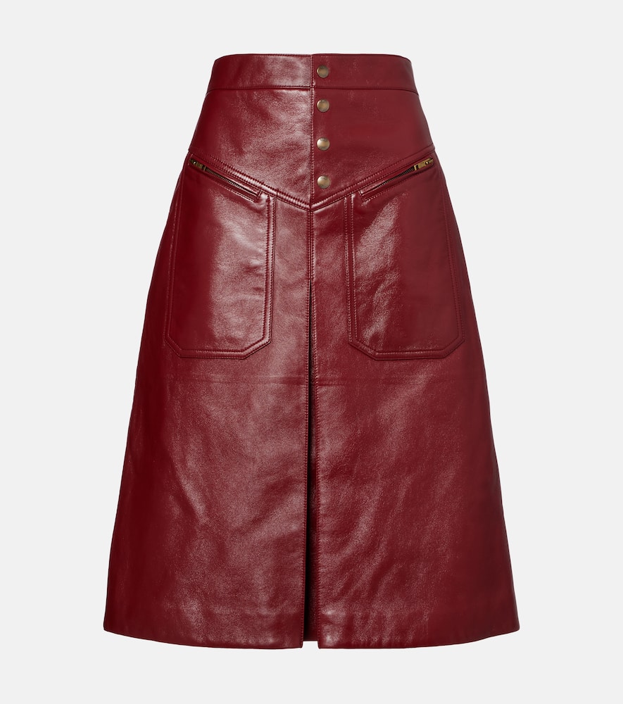 Chloé Leather Midi Skirt In Burgundy