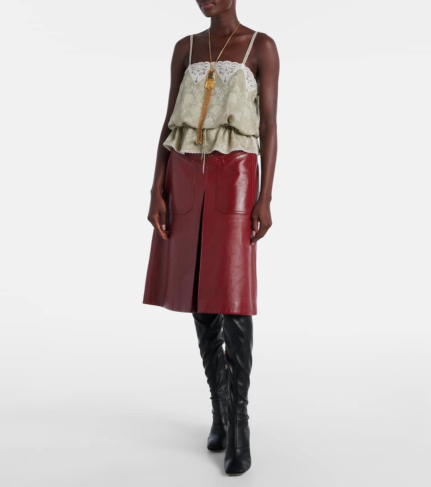 Chloé Leather Midi Skirt In Burgundy