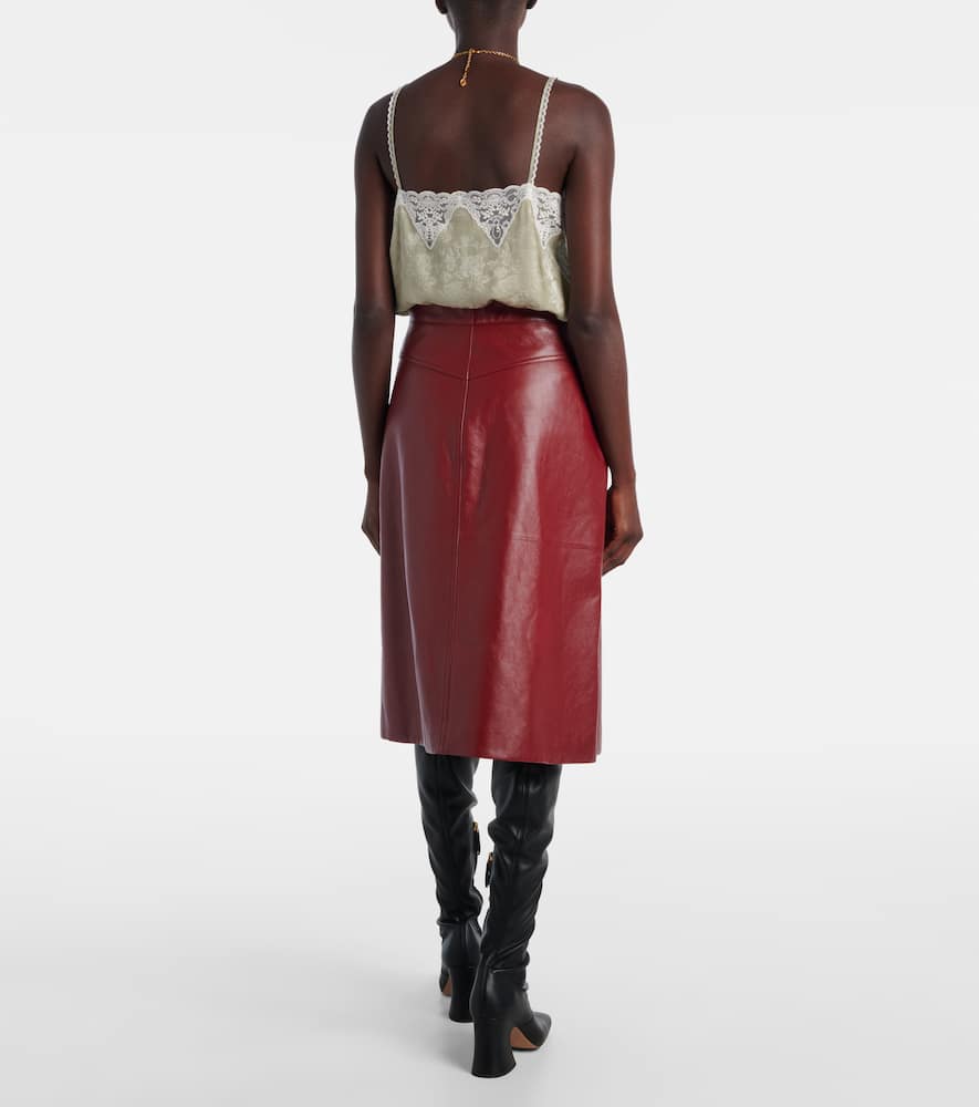 Chloé Leather Midi Skirt In Burgundy