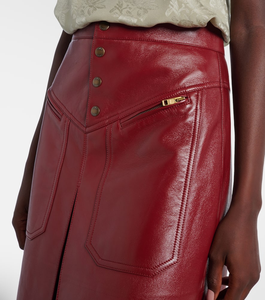 Chloé Leather Midi Skirt In Burgundy