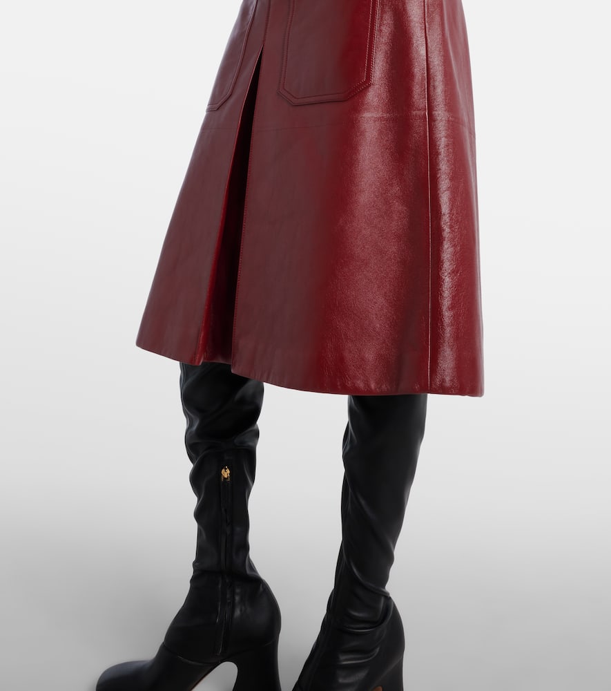 Chloé Leather Midi Skirt In Burgundy