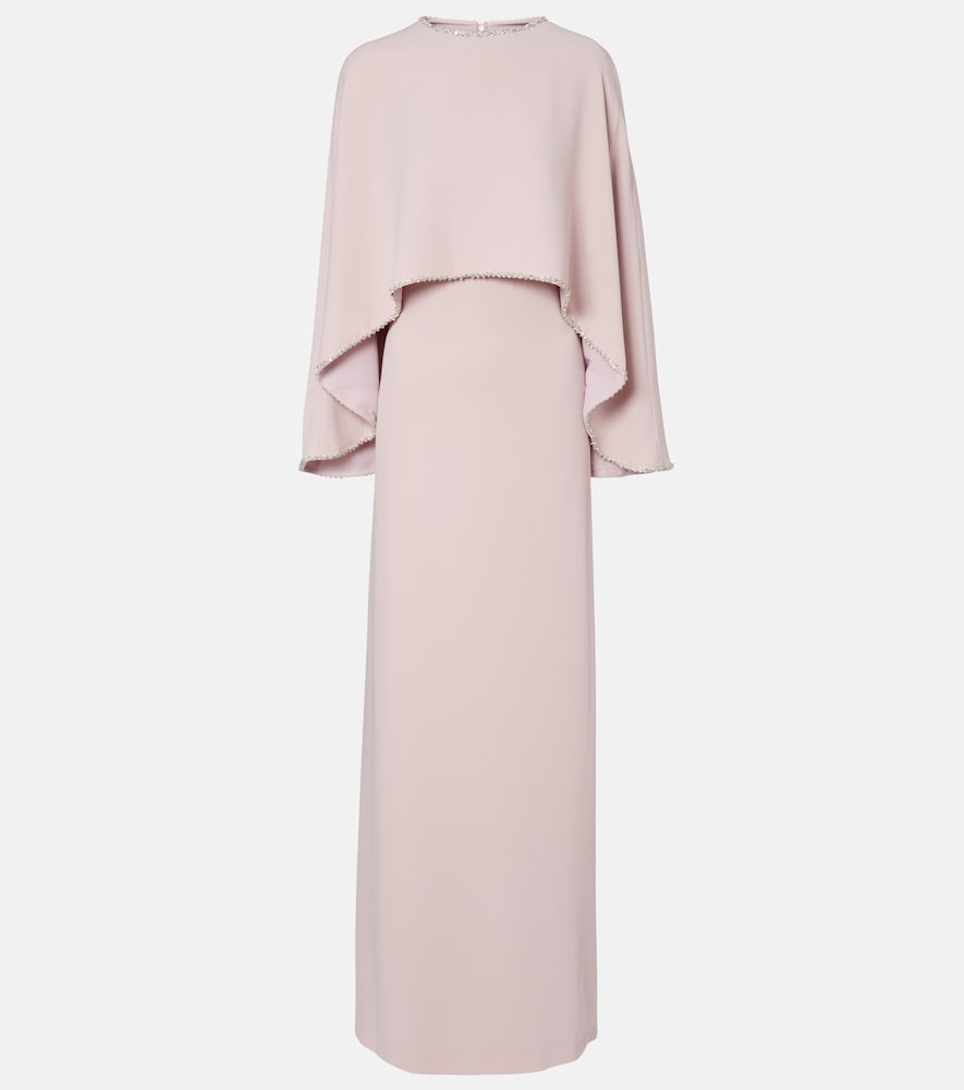 Costarellos Crystal-embellished caped gown