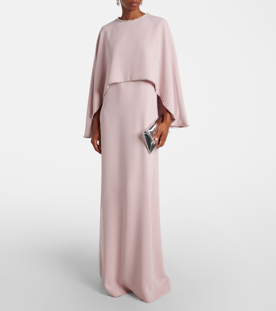 Costarellos Crystal-embellished caped gown