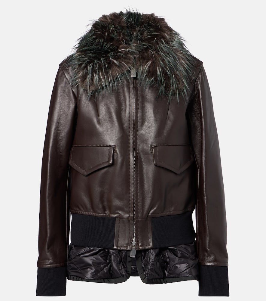 Sacai 2 In 1 Leather Jacket In Brown
