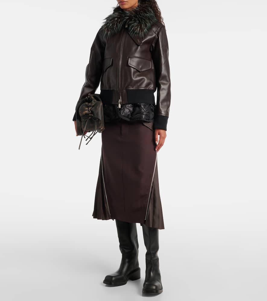 Sacai 2 In 1 Leather Jacket In Brown