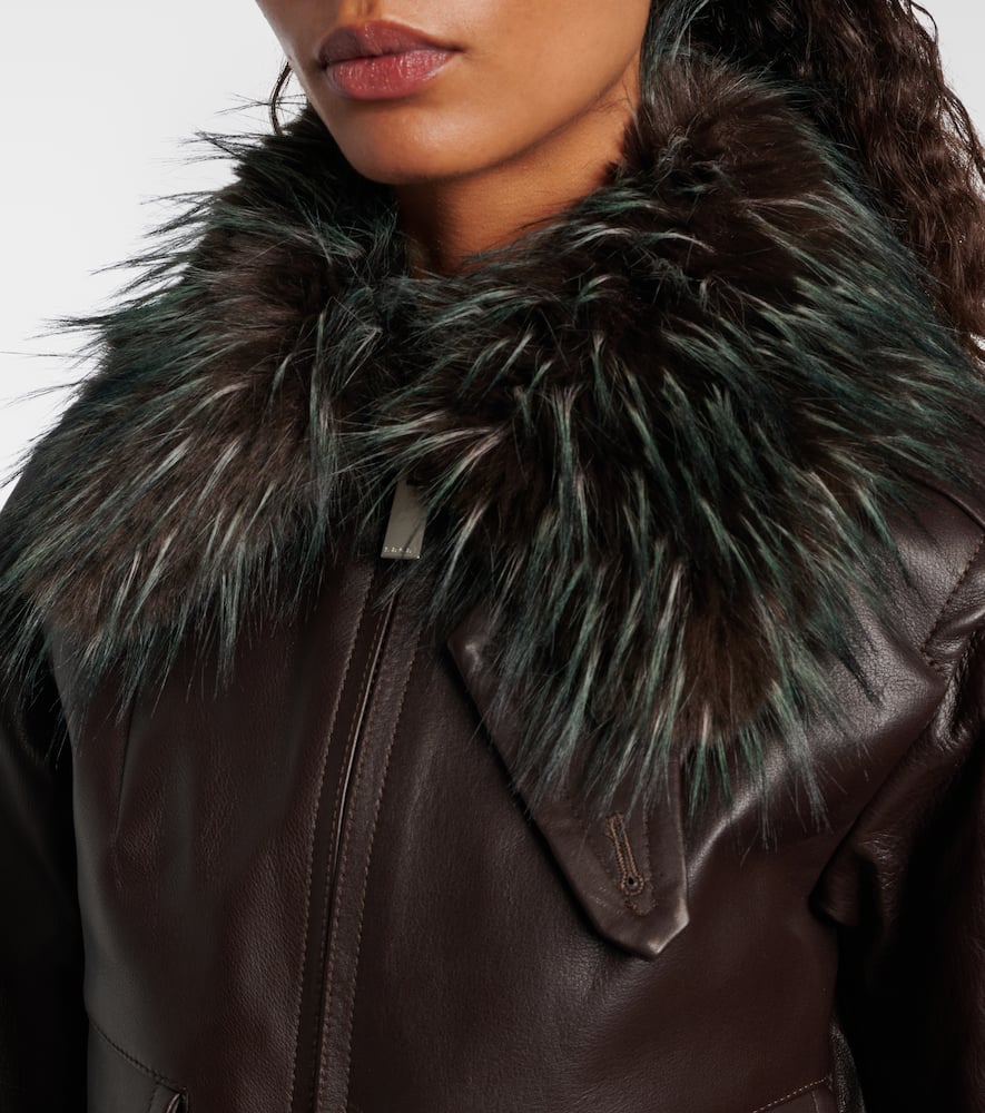 Sacai 2 In 1 Leather Jacket In Brown