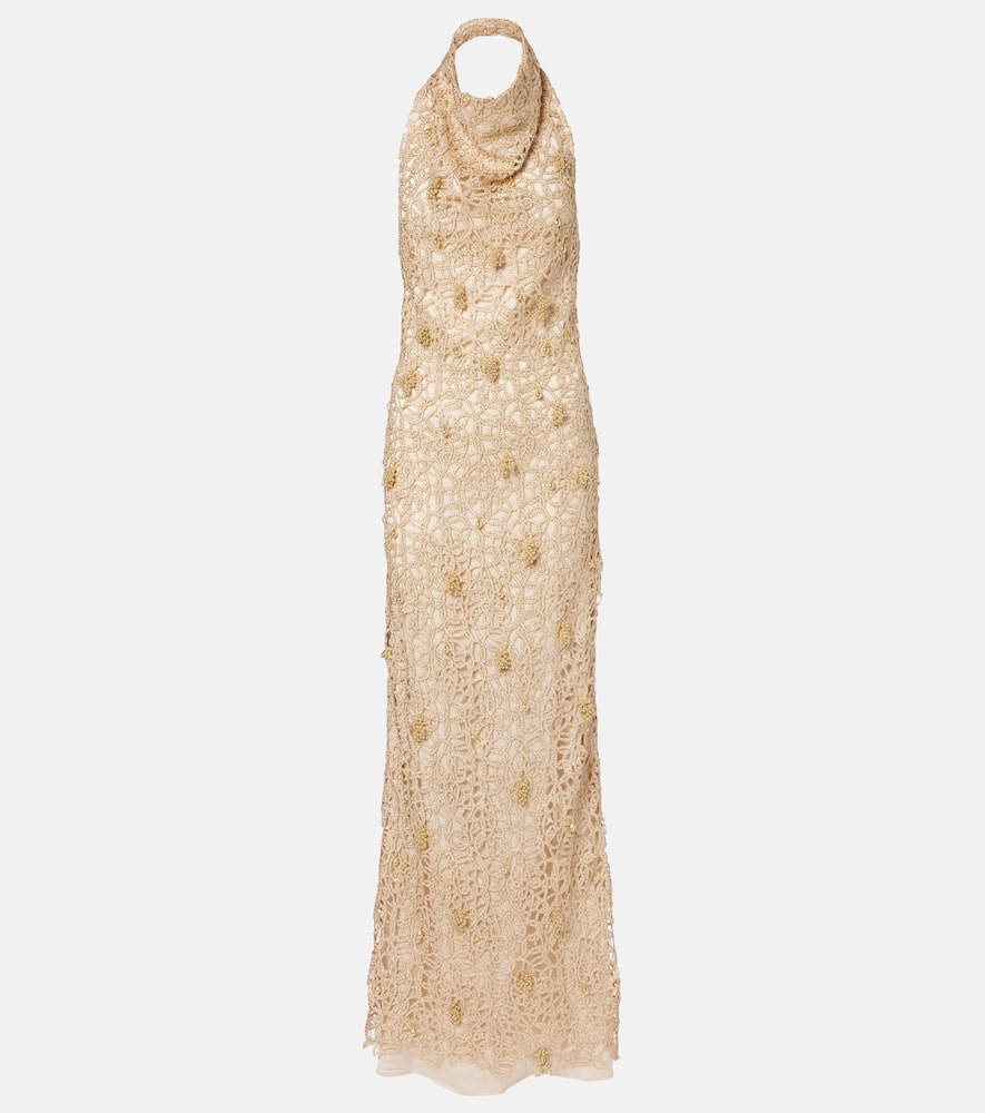 Xu Zhi Open-back Embellished Maxi Dress In Gold