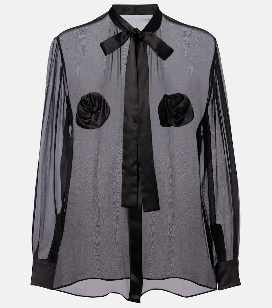 Dolce & Gabbana Floral-appliqué sheer silk blouse