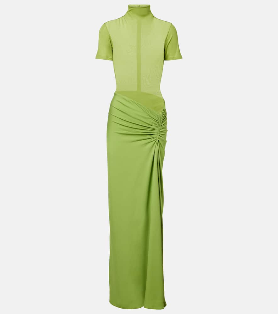 Christopher Esber Fusion Gathered Ribbed-knit Gown In Green