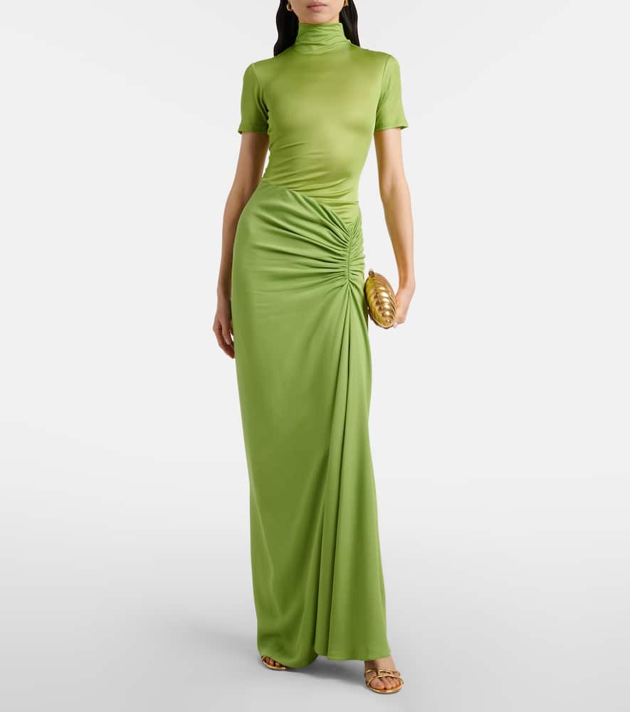 Christopher Esber Fusion Gathered Ribbed-knit Gown In Green