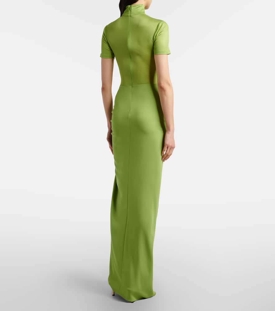 Christopher Esber Fusion Gathered Ribbed-knit Gown In Green