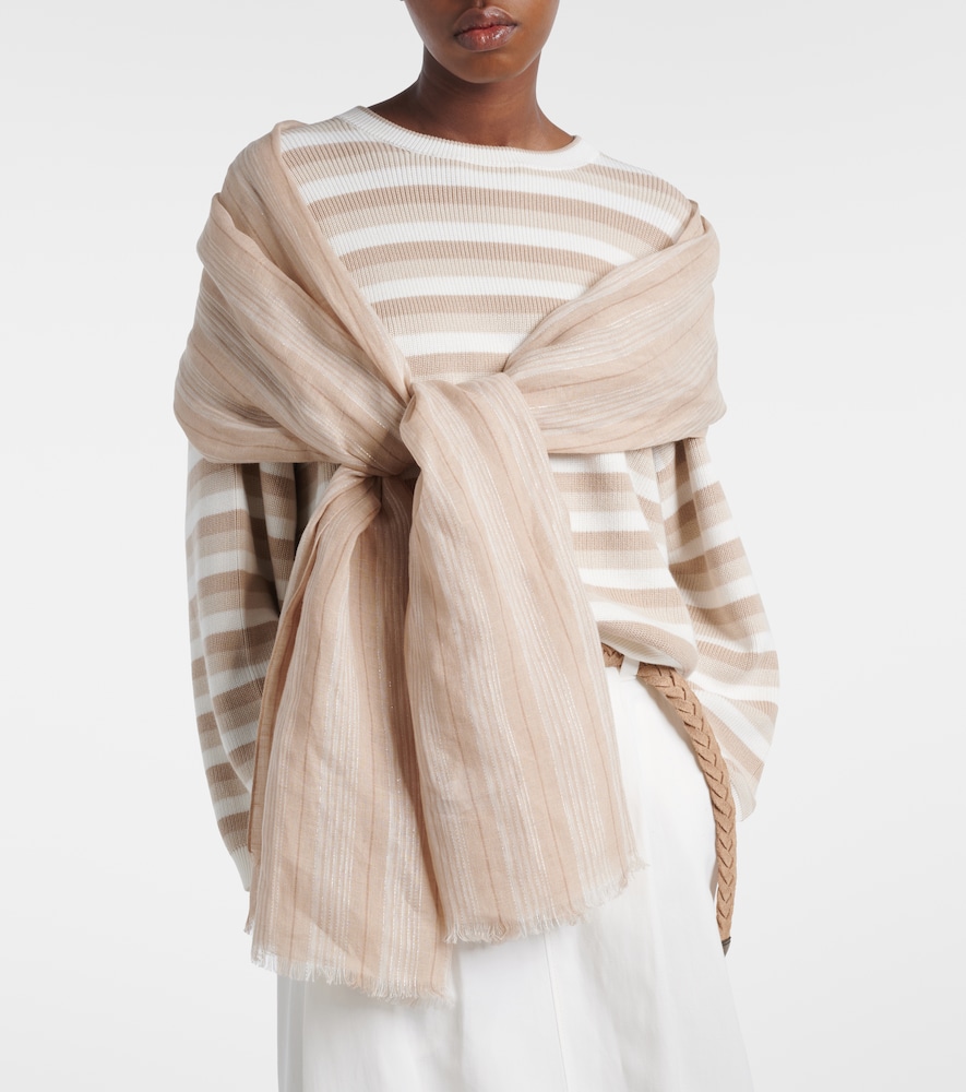 Brunello Cucinelli Striped linen-blend scarf