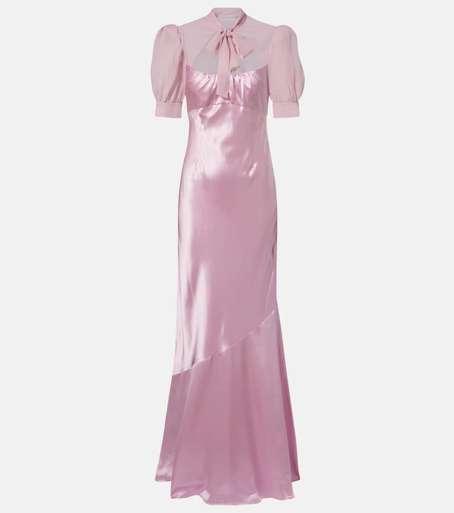 Alessandra Rich Tie-neck Silk Satin Gown In Pink