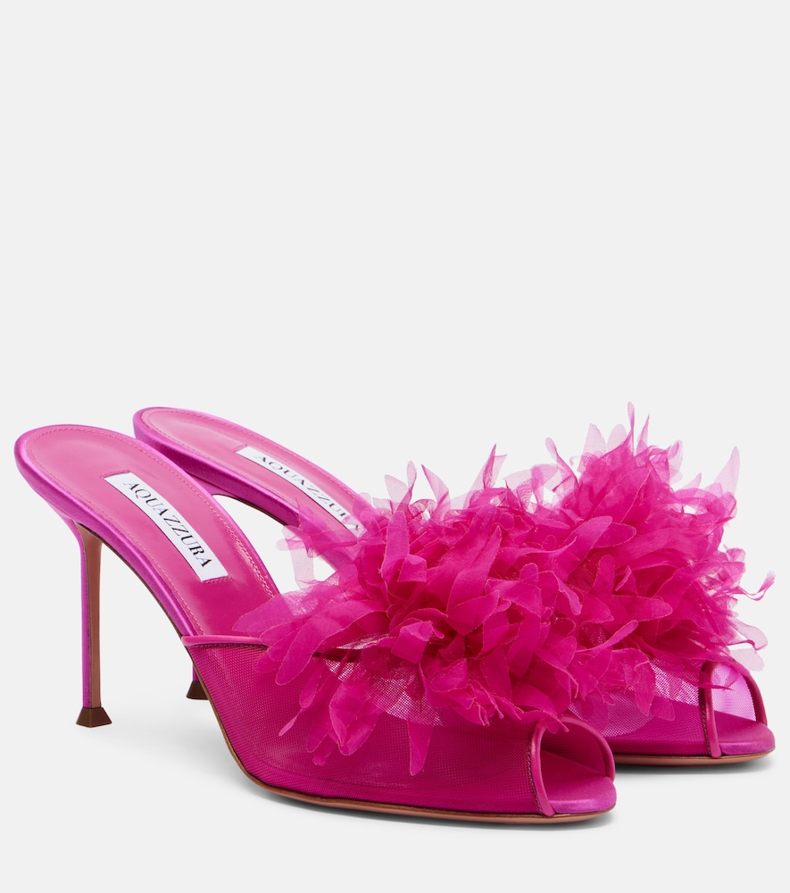 Aquazzura Poème floral-appliqué mesh mules