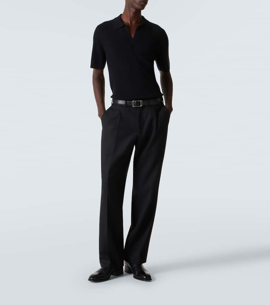Arch4 Ribbed-knit Cashmere Polo Shirt In Black