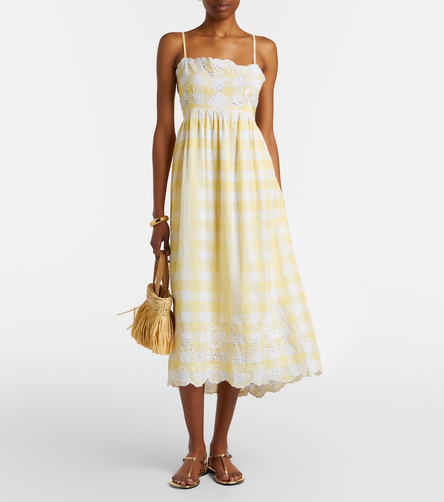 Juliet Dunn Embroidered checked cotton midi dress