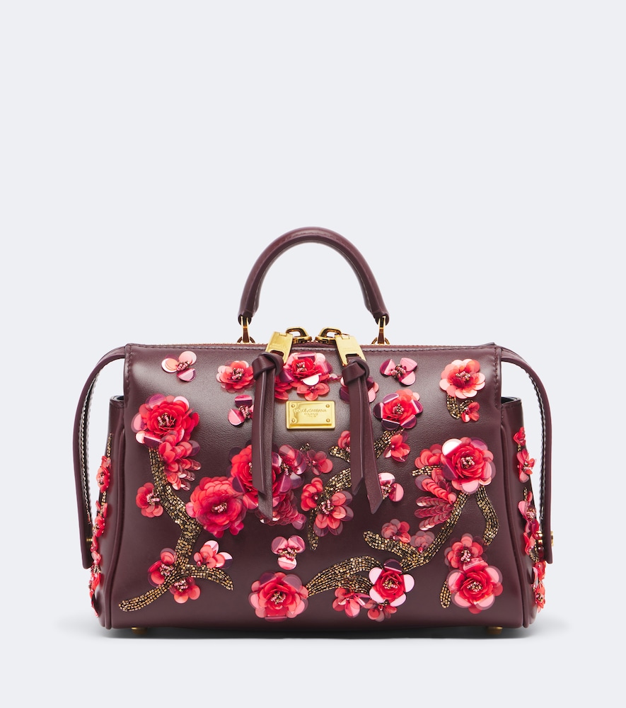 Verzierte Henkeltasche Vittoria Medium aus Leder