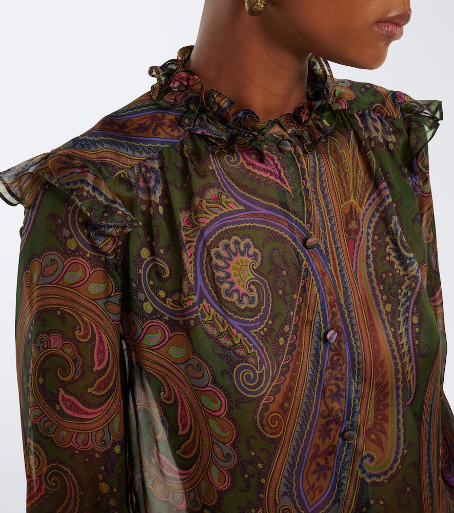 Paisley Ruffled Silk Chiffon Shirt