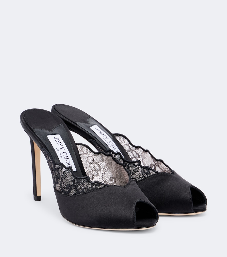 Pantoletten Brigitte aus Satin mit Spitze
