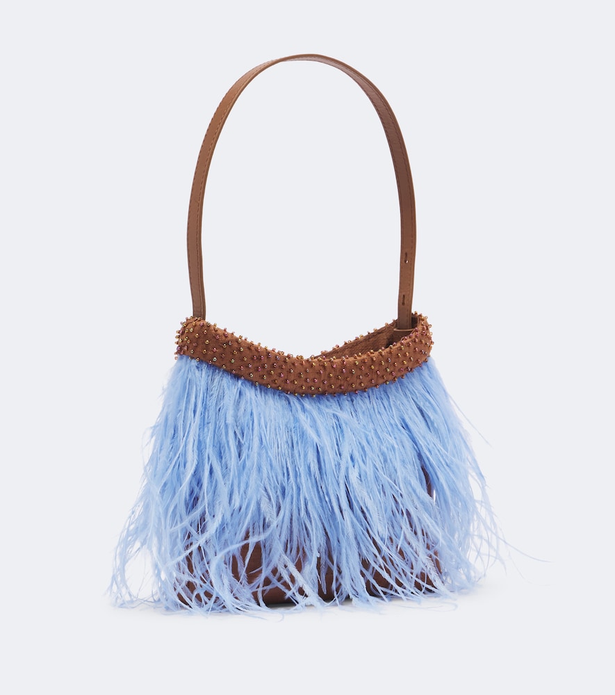 Winslow Feather-Trimmed Shoulder Bag