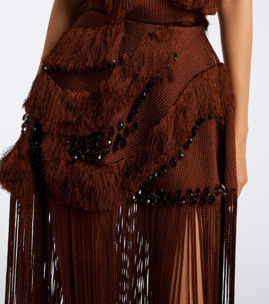 Braided Embellished Fringed Miniskirt