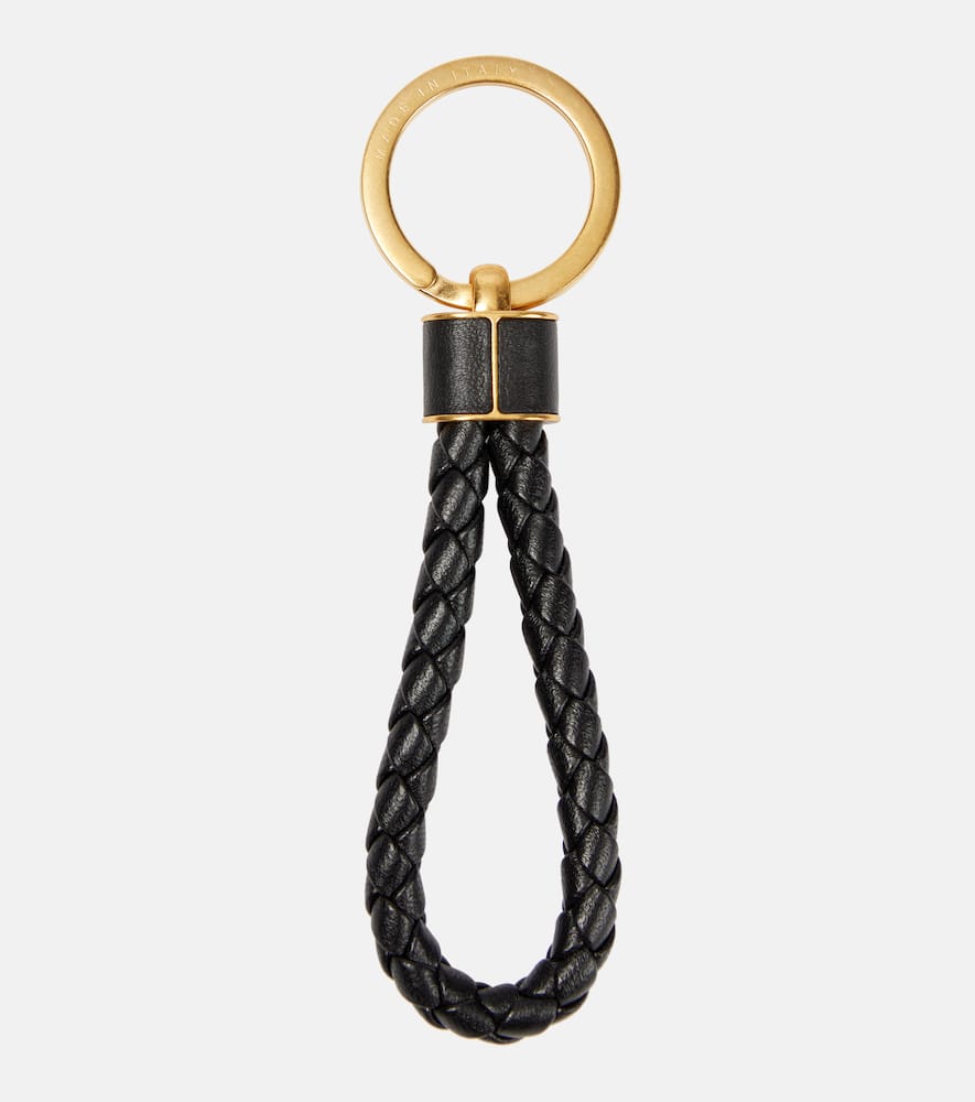 Bottega Veneta Intrecciato Leather And Gold-tone Keyring In Black