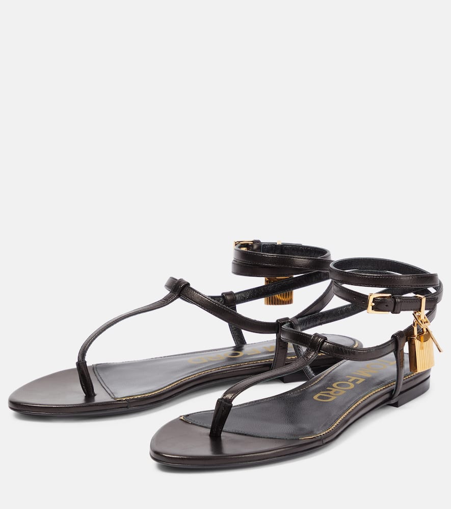 Shop Tom Ford Padlock Leather Thong Sandals In Black