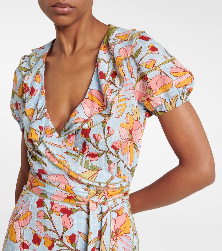 Shop Poupette St Barth Floral Minidress In Sky Jonquille