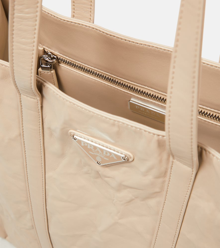 Shop Prada Small Leather Tote Bag In Beige