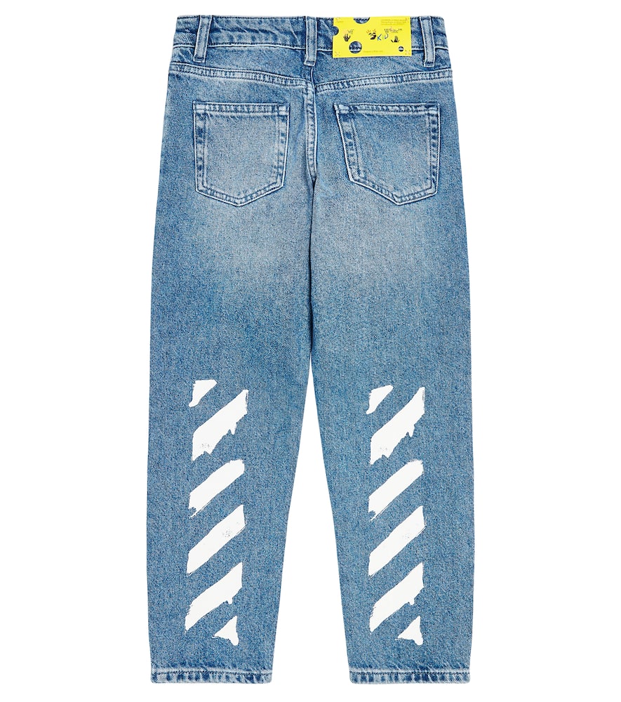 Off-white Paint Graphic Slim Jeans In Blue