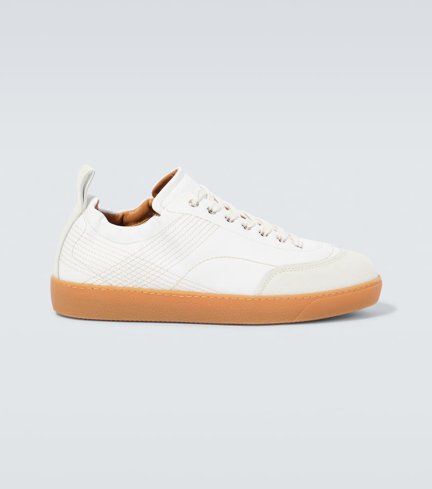 Suede-trimmed leather sneakers