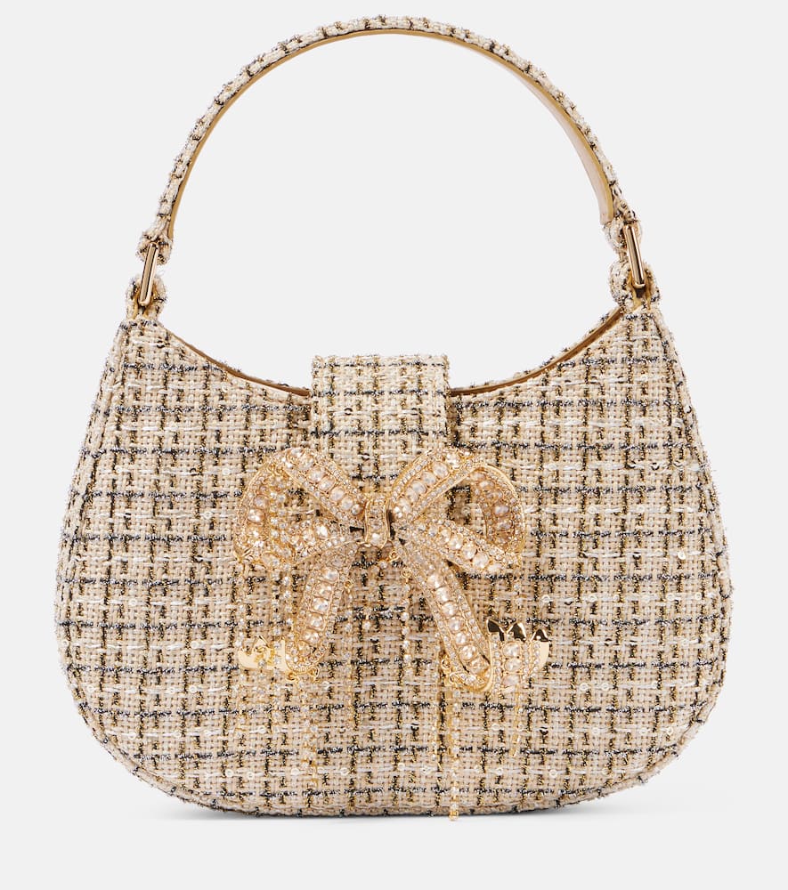 Embellished metallic bouclé tote bag