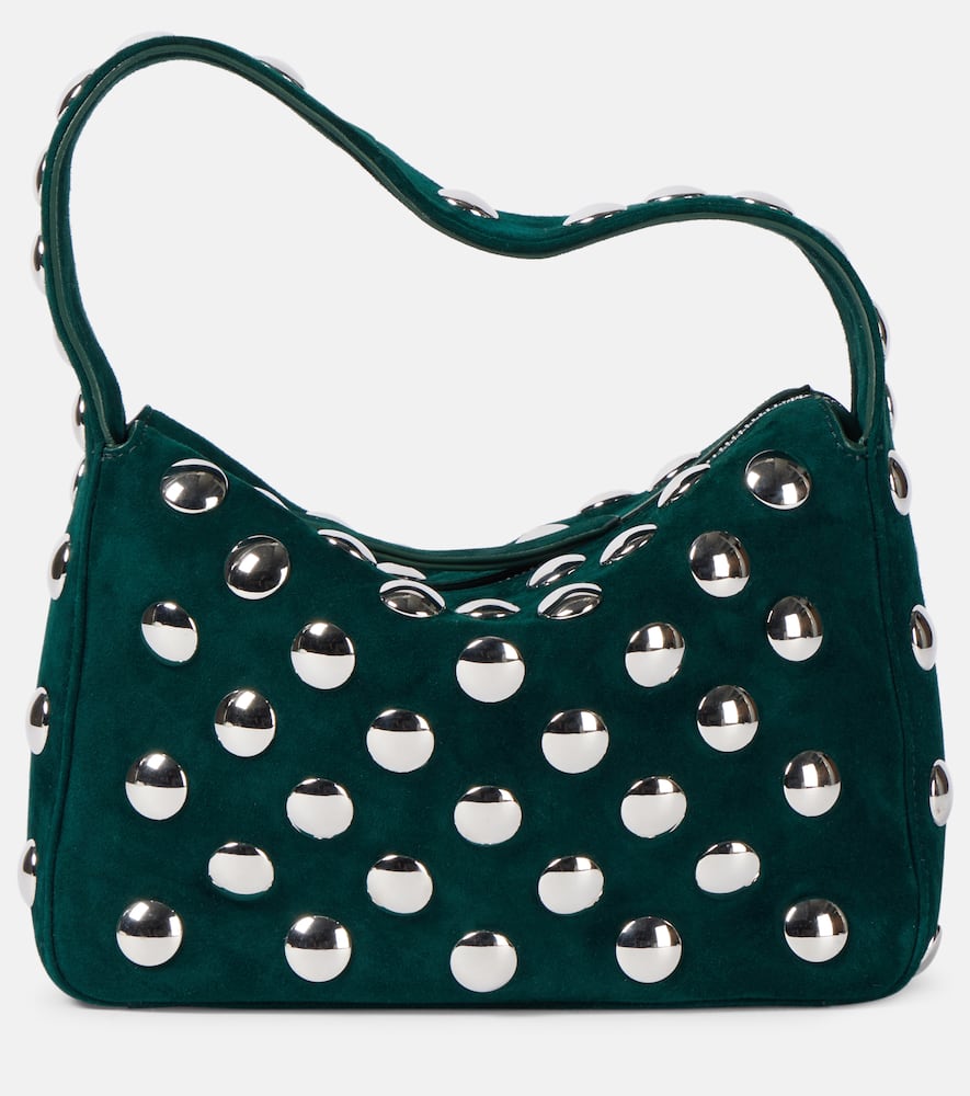 Khaite Bottle Green Suede Small Elena Shoulder Bag In Green