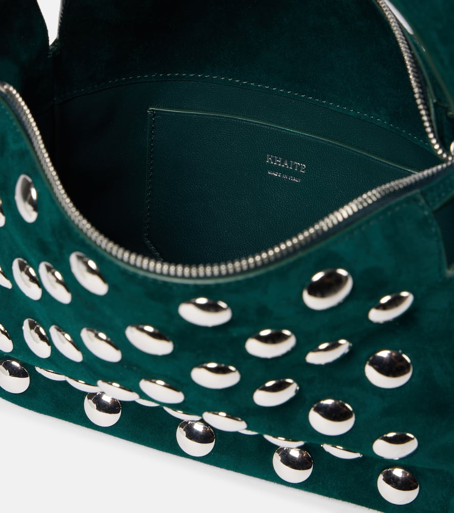 Khaite Bottle Green Suede Small Elena Shoulder Bag In Green