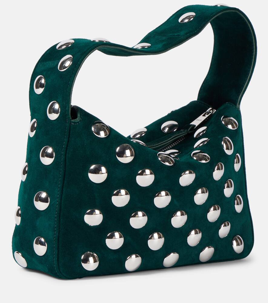 Khaite Bottle Green Suede Small Elena Shoulder Bag In Green