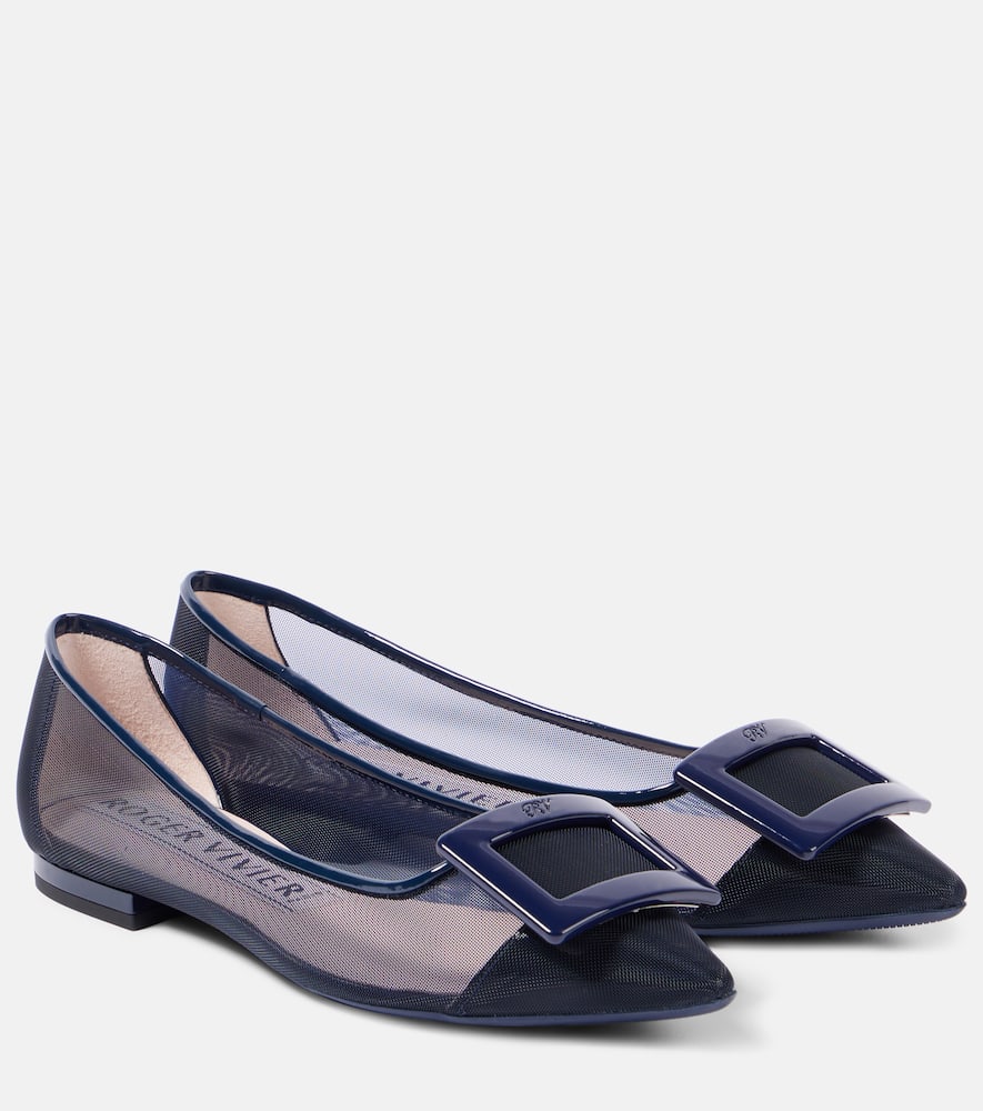 Roger Vivier Gommettine Buckled Mesh Ballet Flats In Blue