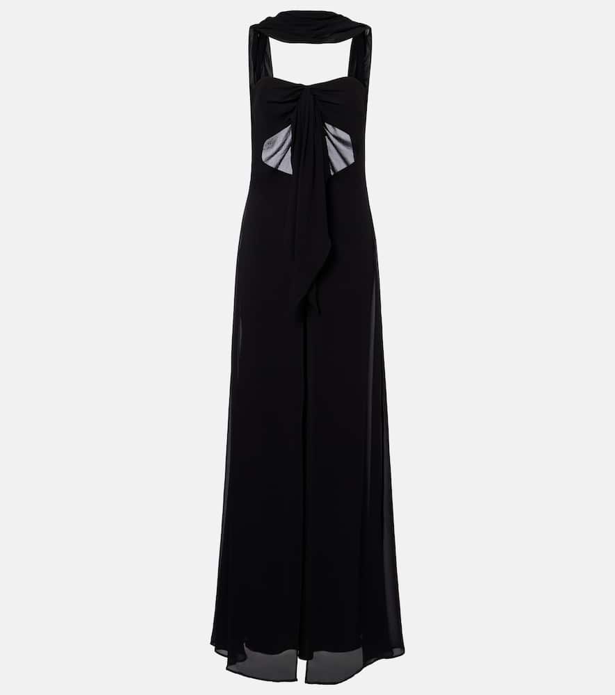Reverse draped silk gown